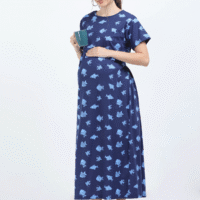 Blue Zipless Maternity Feeding Dress – Fun Fish Print