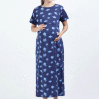Blue Zipless Maternity Feeding Dress – Fun Fish Print