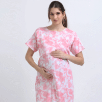 Pink & White Zipless Maternity Feeding Dress-PINK D&D