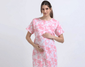 Pink & White Zipless Maternity Feeding Dress