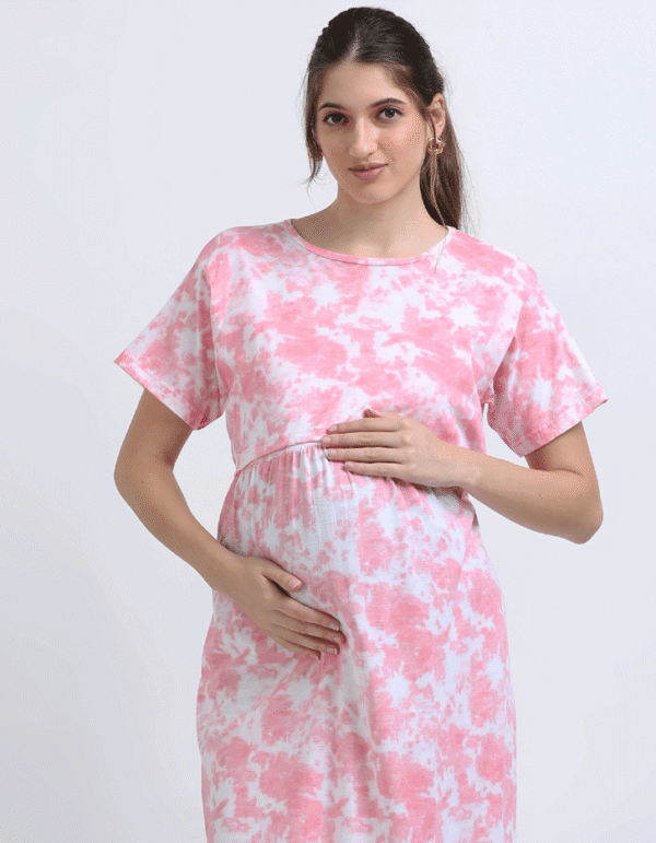 Pink & White Zipless Maternity Feeding Dress