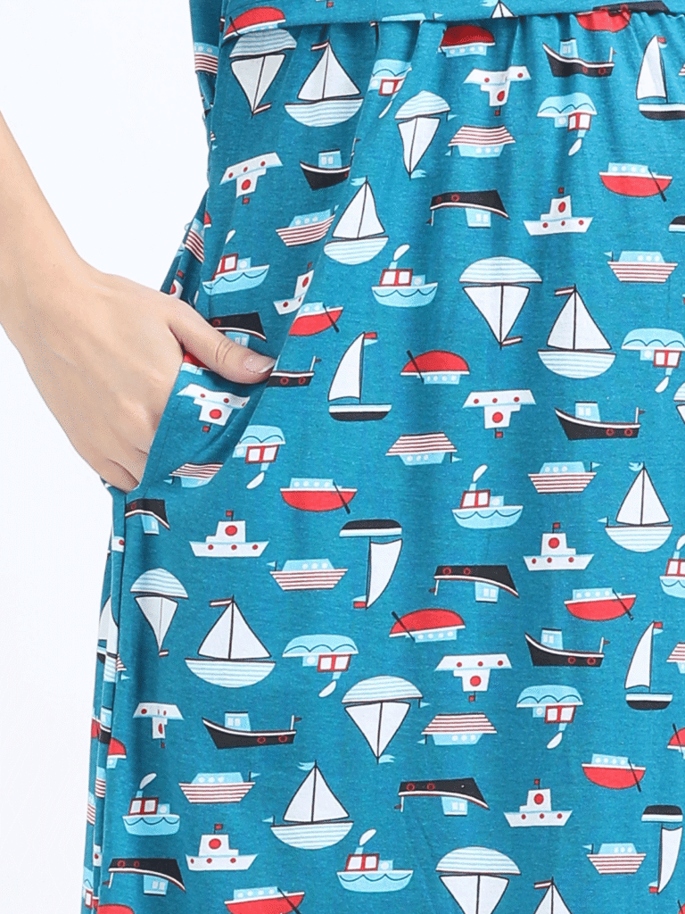 Breastfeeding Dress – Blue with Boat Print