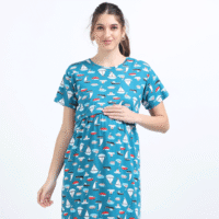 Breastfeeding Dress – Blue with Boat Print
