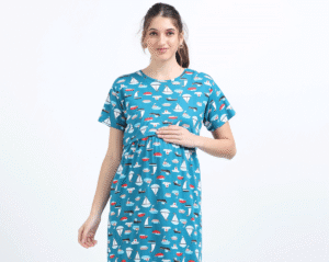 Breastfeeding Dress – Blue with Boat Print
