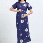 Blue Zipless Nursing Dress with Back Knot