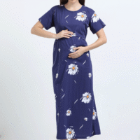 Blue Zipless Nursing Dress with Back Knot