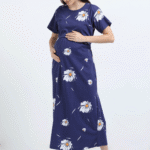 Blue Zipless Nursing Dress with Back Knot