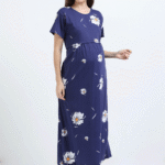 Blue Zipless Nursing Dress with Back Knot