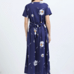 Blue Zipless Nursing Dress with Back Knot
