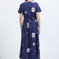 Blue Zipless Nursing Dress with Back Knot