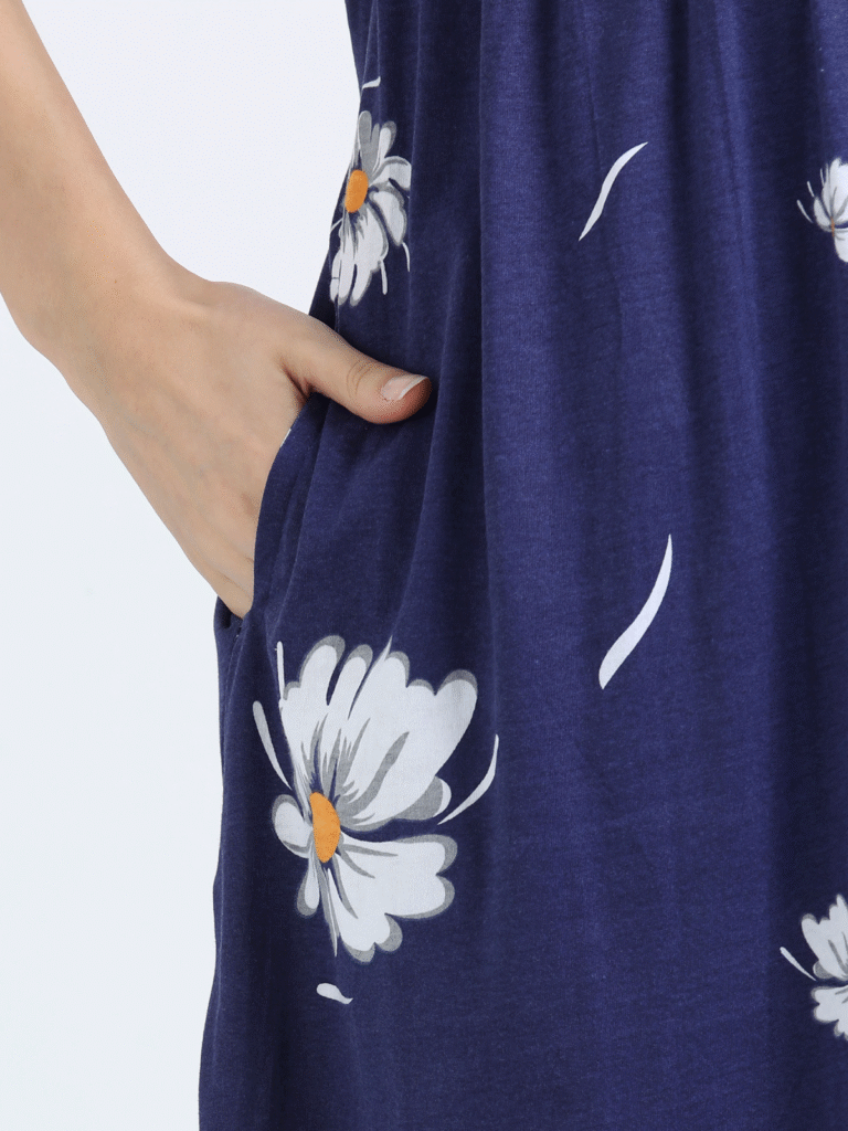 Blue Zipless Nursing Dress with Back Knot
