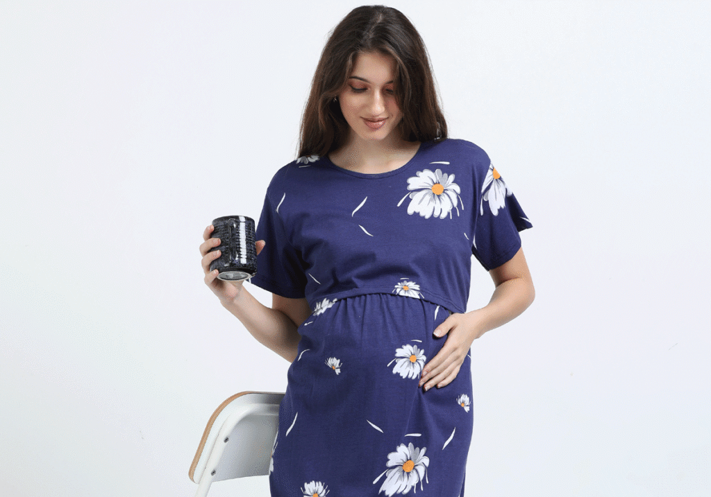 Blue Zipless Nursing Dress with Back Knot