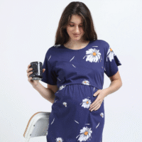 Blue Zipless Nursing Dress with Back Knot