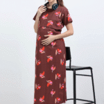 Brown Zipless Maternity Feeding Dress