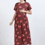 Brown Zipless Maternity Feeding Dress
