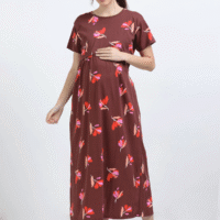 Brown Zipless Maternity Feeding Dress