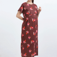 Brown Zipless Maternity Feeding Dress