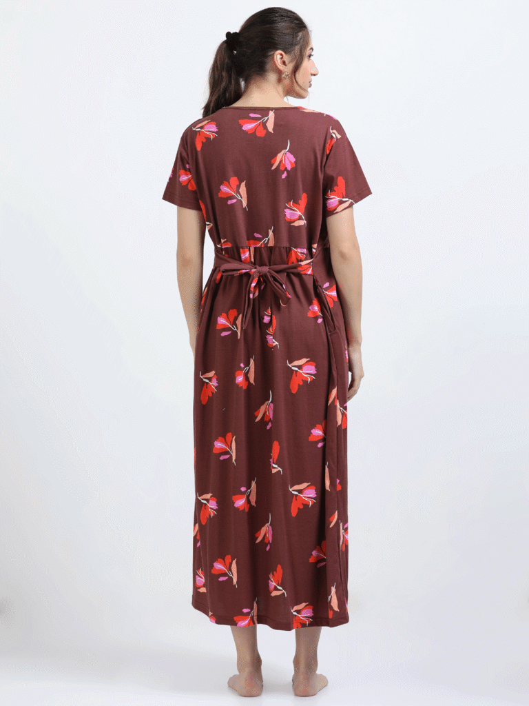 Brown Zipless Maternity Feeding Dress