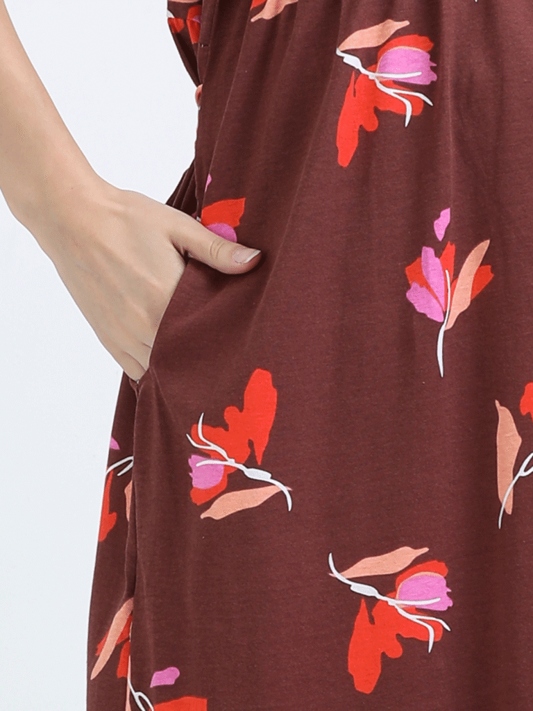 Brown Zipless Maternity Feeding Dress