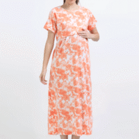 Zipless Nursing Dress for Breastfeeding - Orange