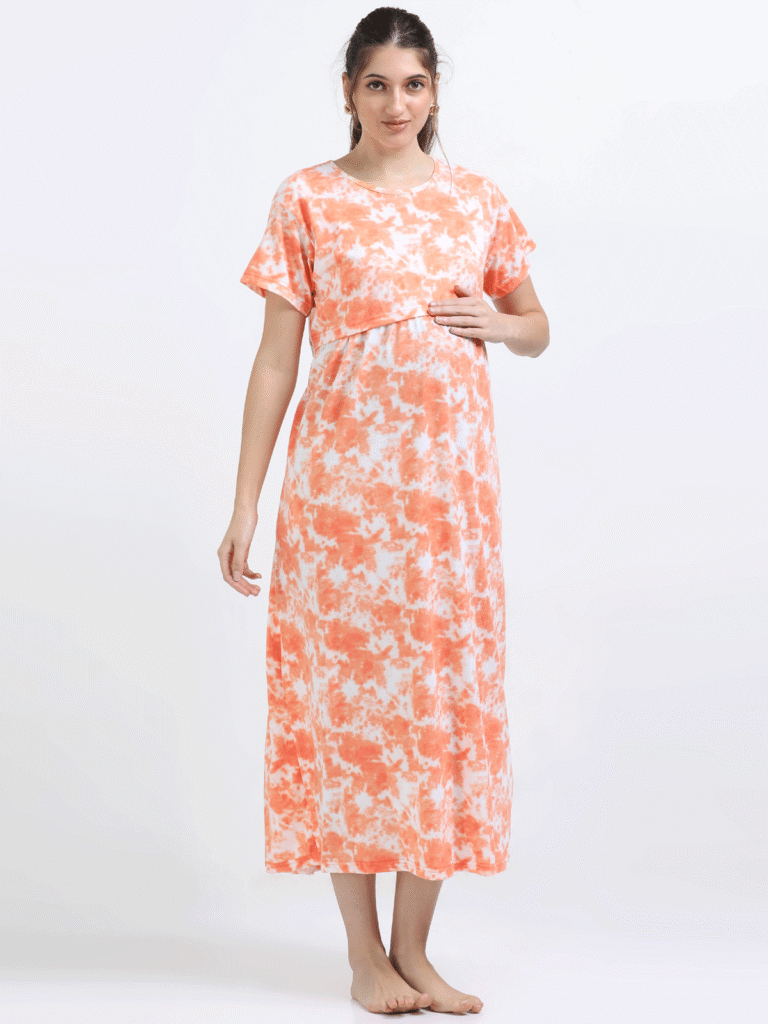 Zipless Nursing Dress for Breastfeeding – Orange