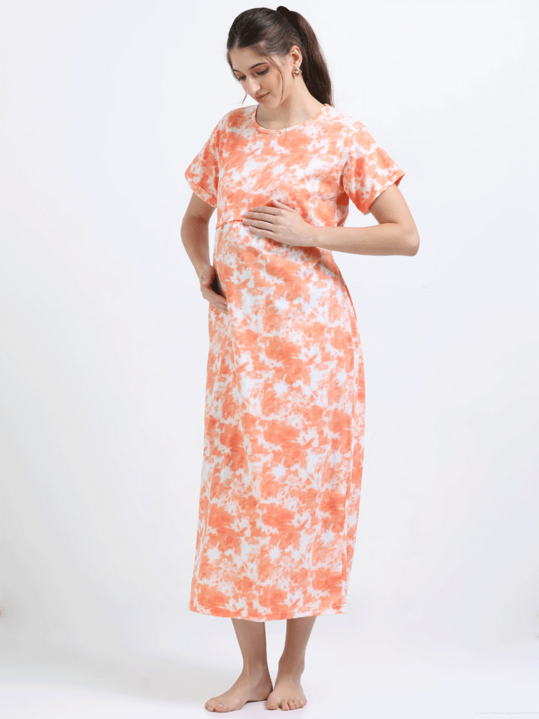Zipless Nursing Dress for Breastfeeding – Orange