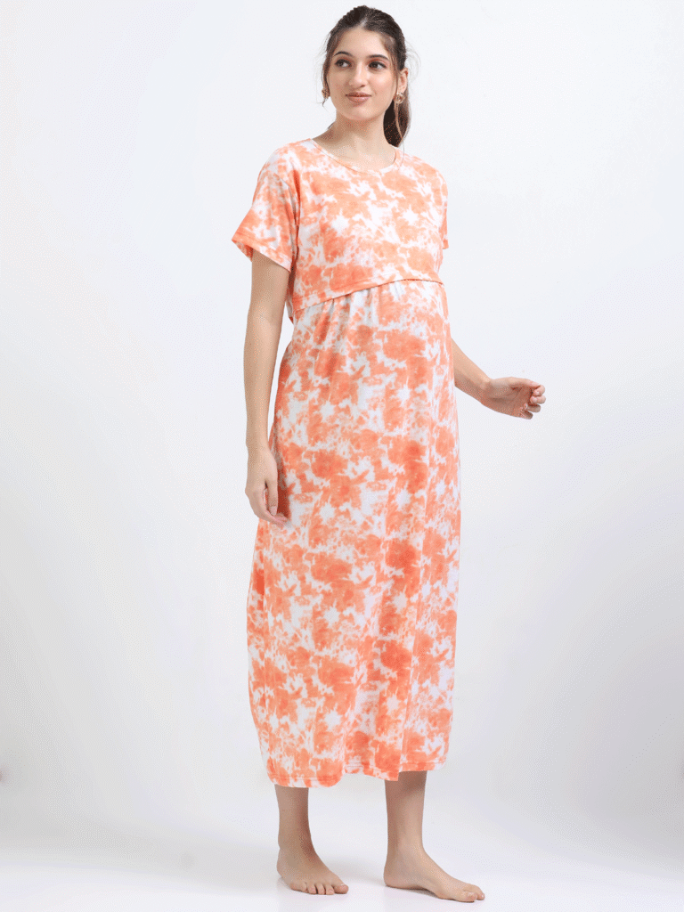 Zipless Nursing Dress for Breastfeeding – Orange