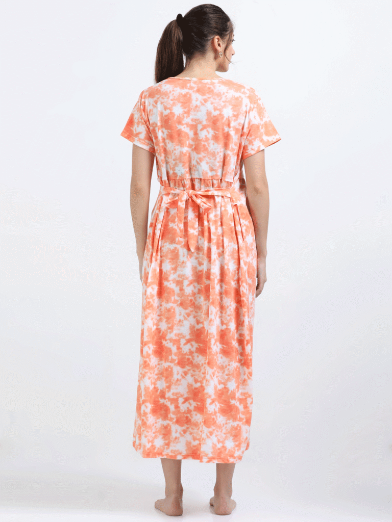 Zipless Nursing Dress for Breastfeeding – Orange