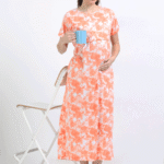 Zipless Nursing Dress for Breastfeeding – Orange
