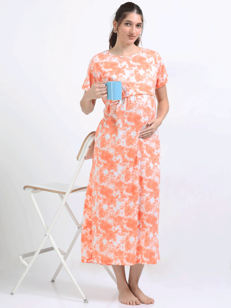 Zipless Nursing Dress for Breastfeeding – Orange