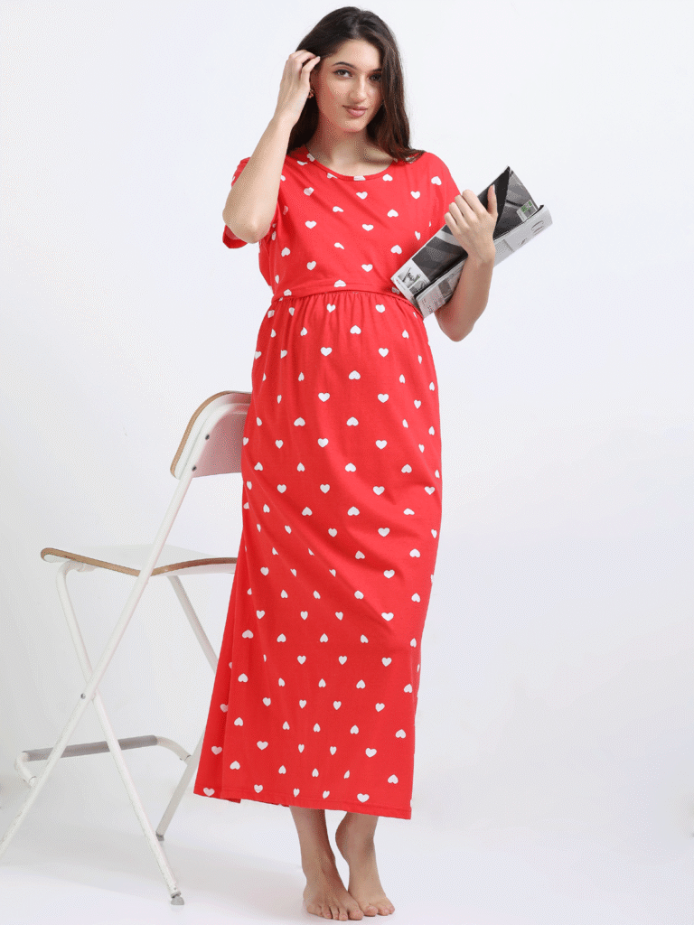 Red Zipless Nursing Dress with Back Knot