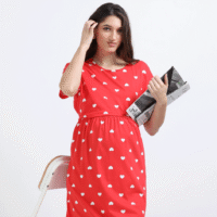 Red Zipless Nursing Dress with Back Knot