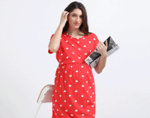 Red Zipless Nursing Dress with Back Knot