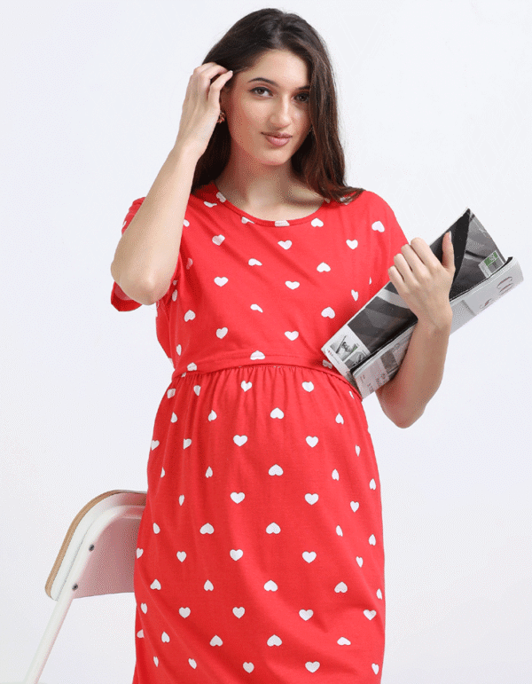 Red Zipless Nursing Dress with Back Knot