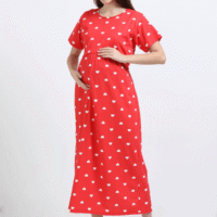 Red Zipless Nursing Dress with Back Knot