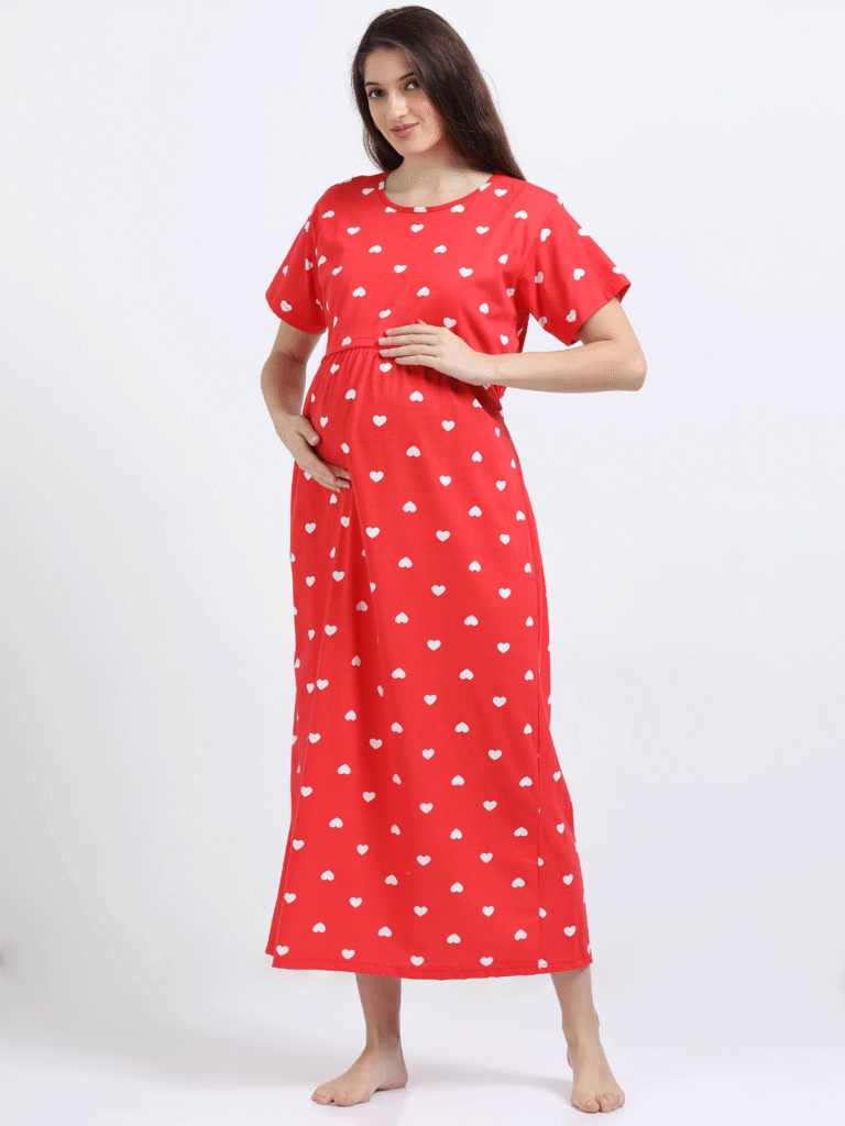 Red Zipless Nursing Dress with Back Knot
