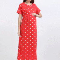 Red Zipless Nursing Dress with Back Knot