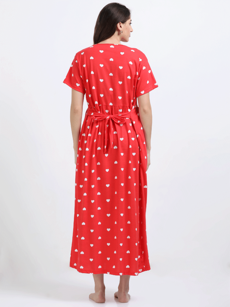 Red Zipless Nursing Dress with Back Knot