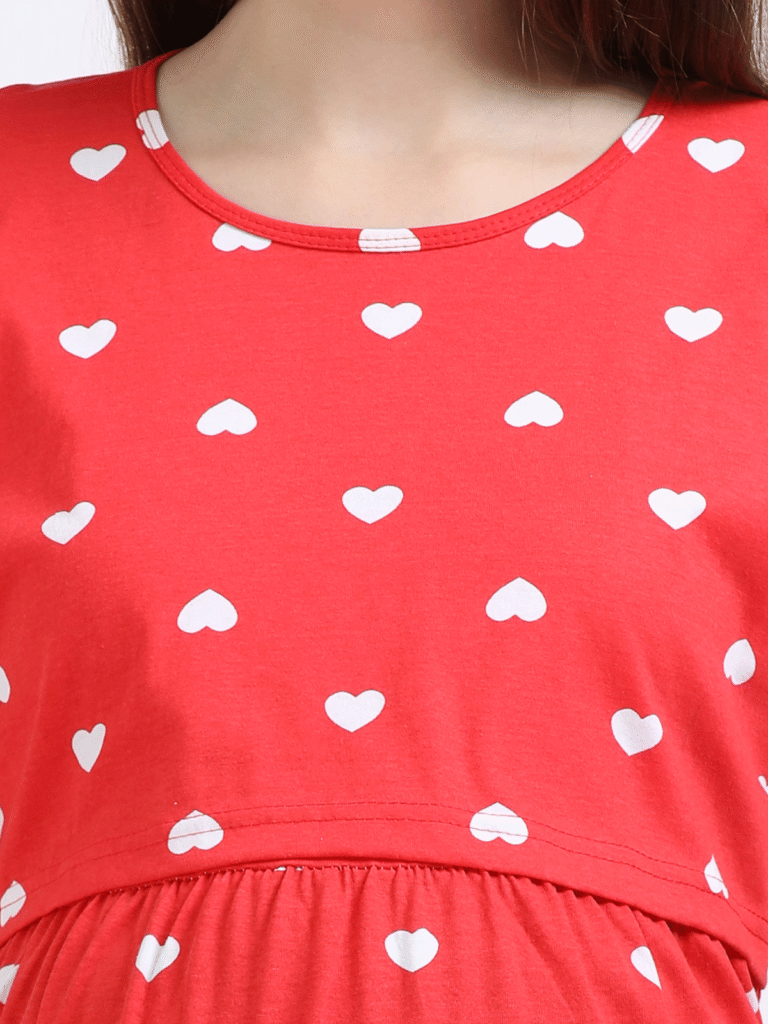 Red Zipless Nursing Dress with Back Knot