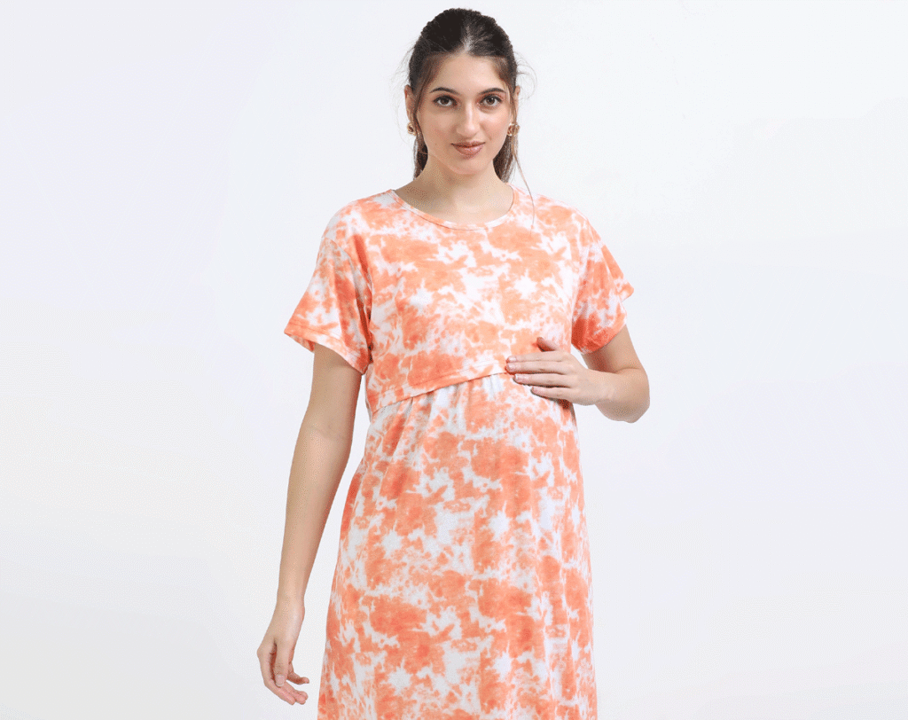 Zipless Nursing Dress for Breastfeeding – Orange