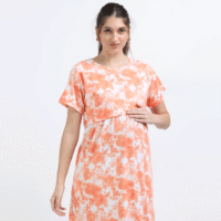 Zipless Nursing Dress for Breastfeeding - Orange