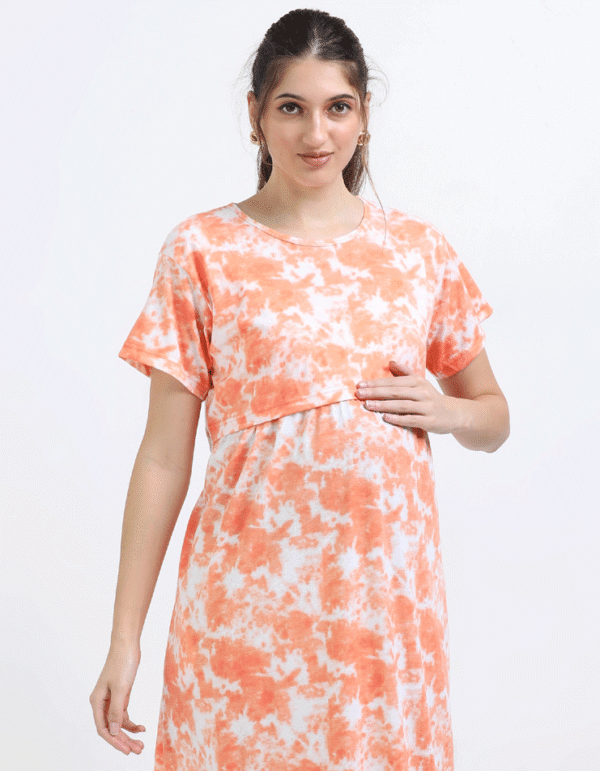Zipless Nursing Dress for Breastfeeding - Orange