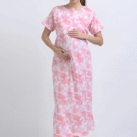Pink & White Zipless Maternity Feeding Dress-PINK D&D