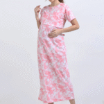 Pink & White Zipless Maternity Feeding Dress-PINK D&D