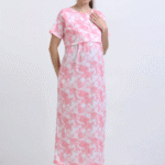 Pink & White Zipless Maternity Feeding Dress-PINK D&D