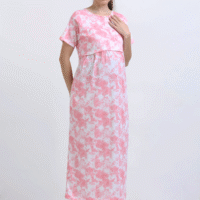 Pink & White Zipless Maternity Feeding Dress-PINK D&D