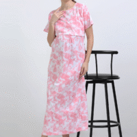 Pink & White Zipless Maternity Feeding Dress-PINK D&D