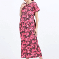 Zipless Maternity Feeding Dress – Pink & Black
