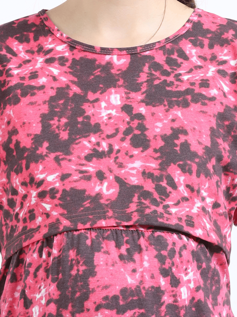 Zipless Maternity Feeding Dress – Pink & Black