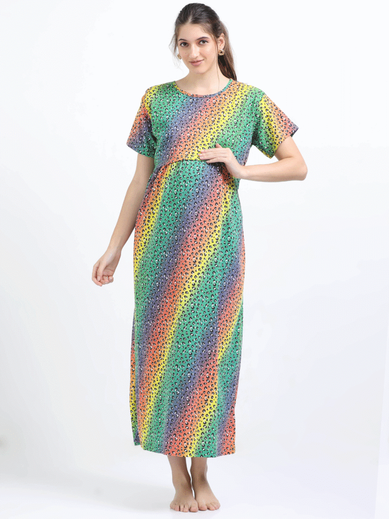 Zipless Breastfeeding Dress – Rainbow Design